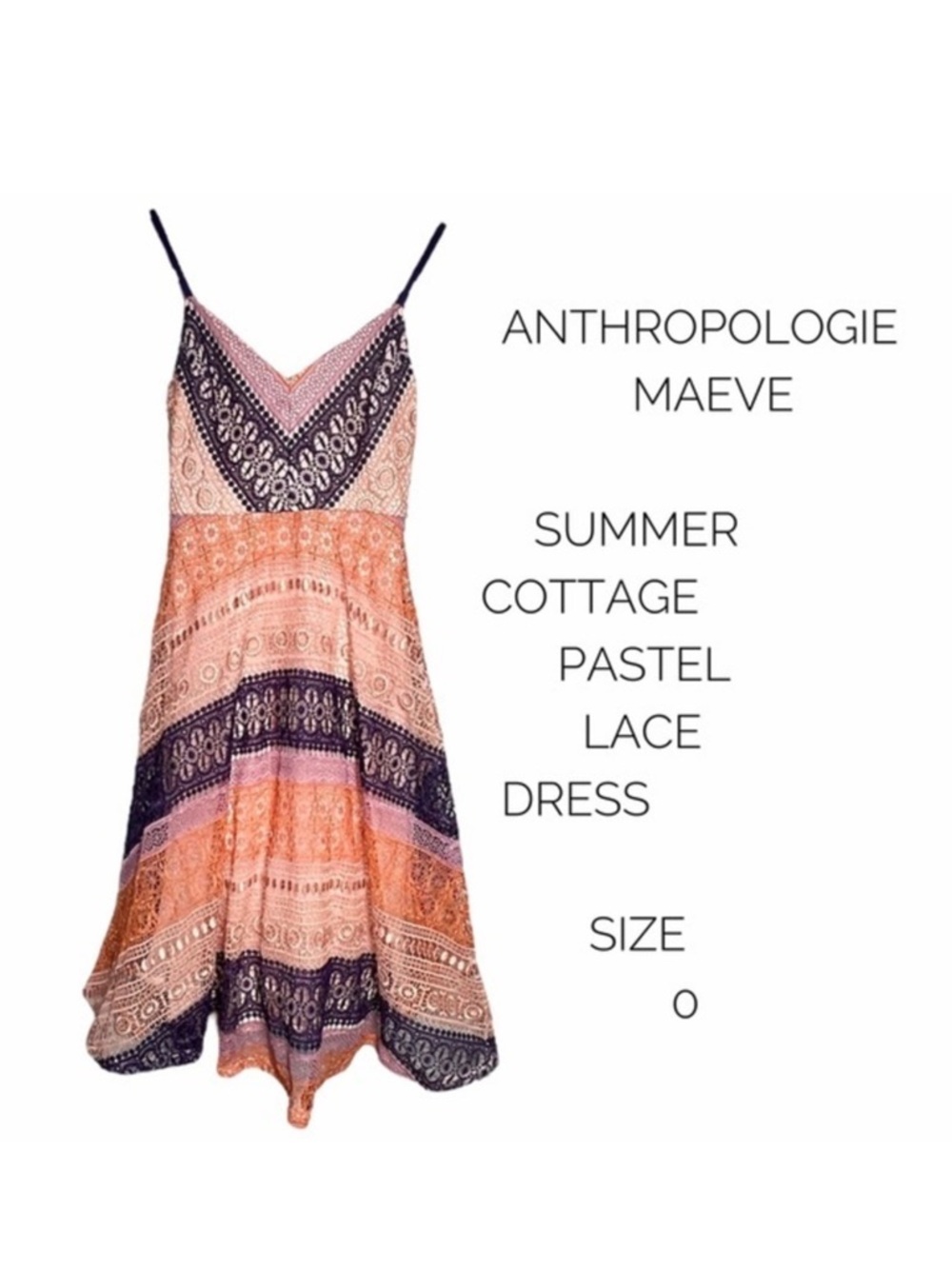 Anthropologie Maeve Summer Cottage pink orange purple lace dress size 0